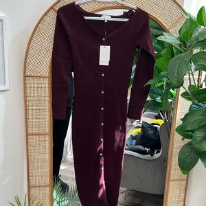 Reiss burgundy knitted midi dress